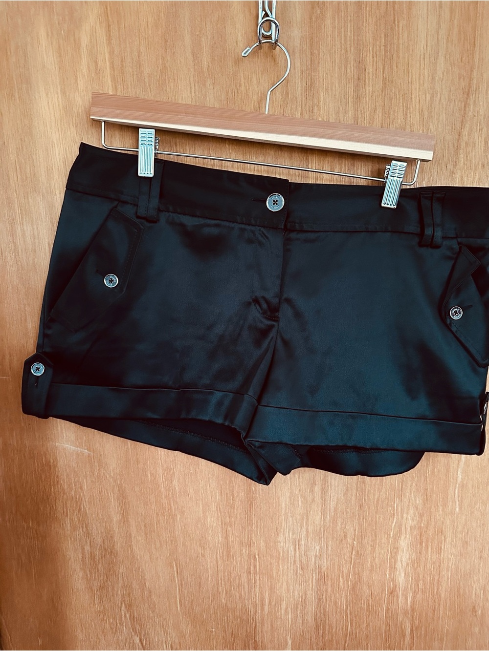 Express Black Satin Cuffed Shorts